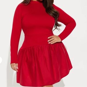 Fashion Nova Chic Red Long Sleeve Dress